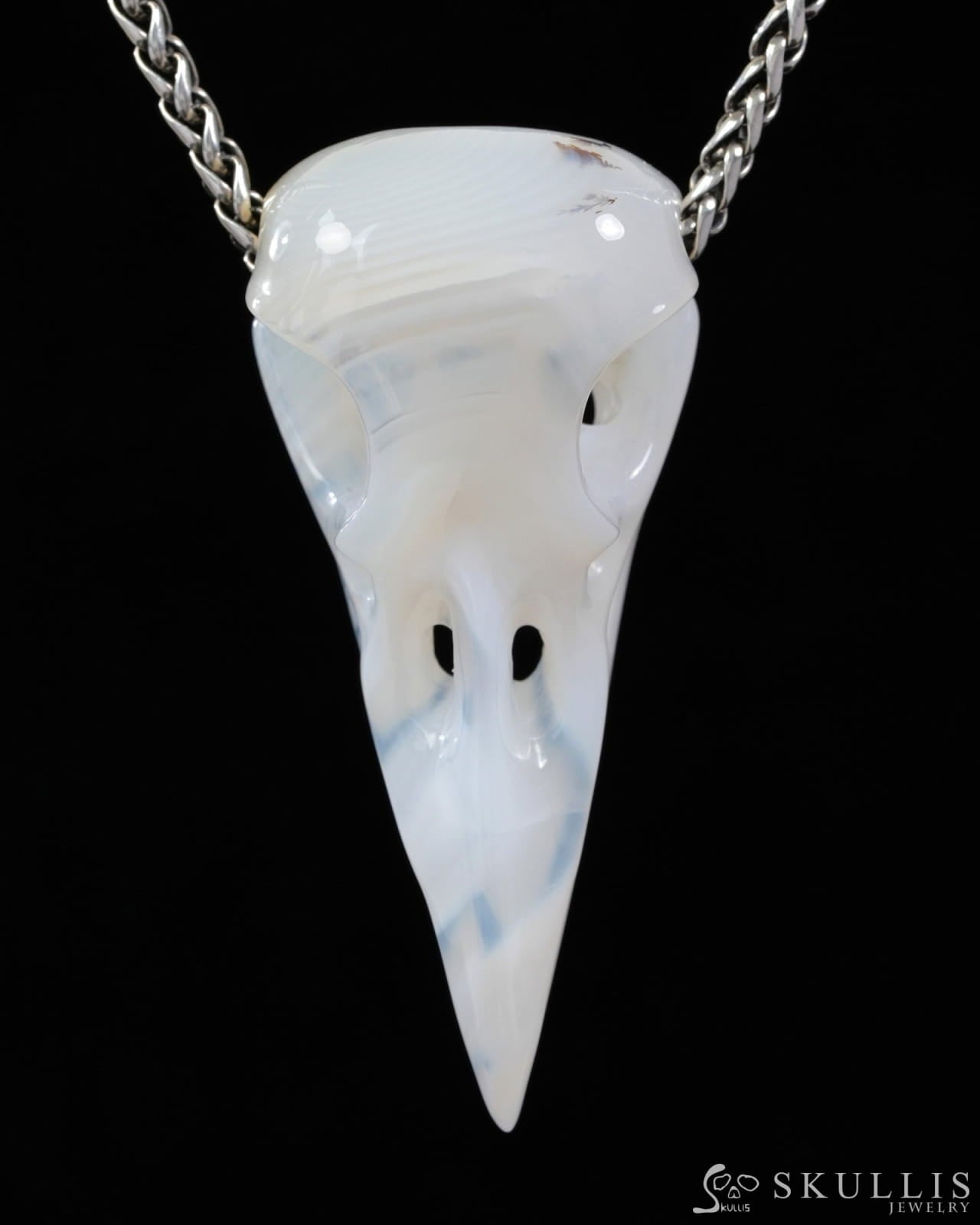 Skullis Agate Gem Raven Skull Pendant or Necklace Hand Carved for Women & Men - 9500314 Skull Pendants