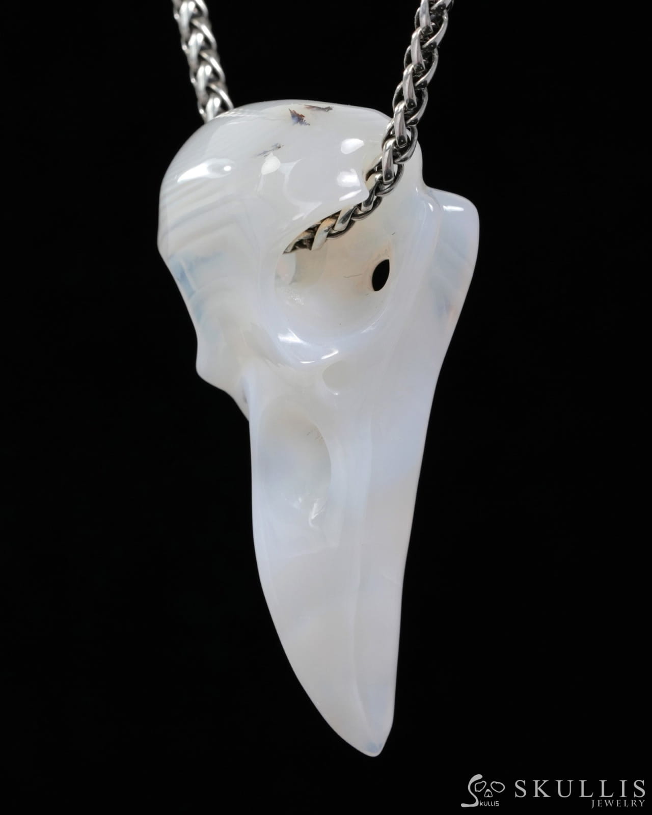 Skullis Agate Gem Raven Skull Pendant or Necklace Hand Carved for Women & Men - 9500314 Skull Pendants