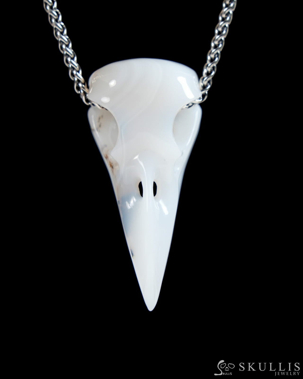 Skullis Agate Gem Raven Skull Pendant or Necklace Hand Carved for Women & Men - ZR19900041 Skull Pendants