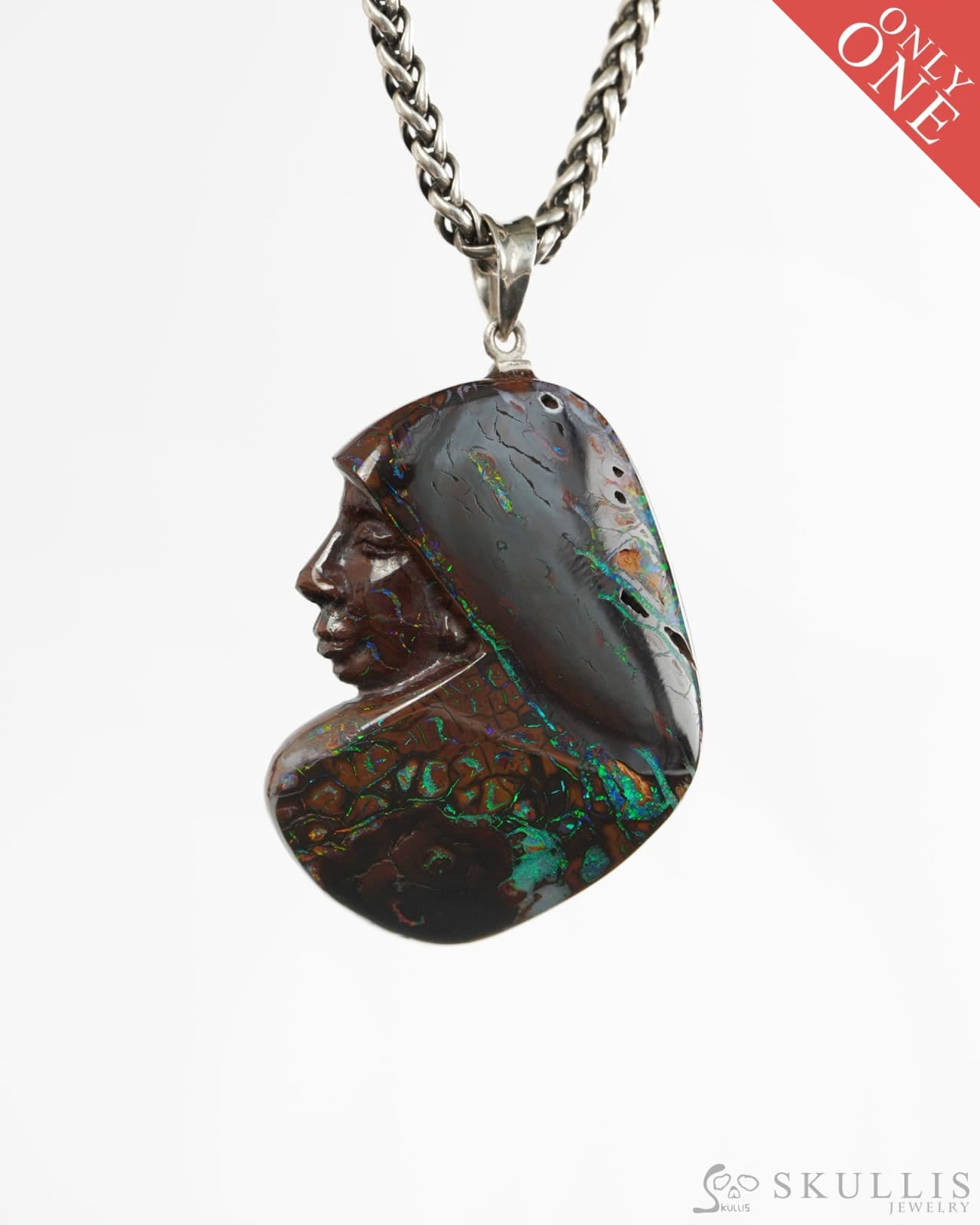 Skullis Ammolite Gem Skull Pendant or Necklace Hand Carved for Women & Men - 9900495 - Skull Pendants