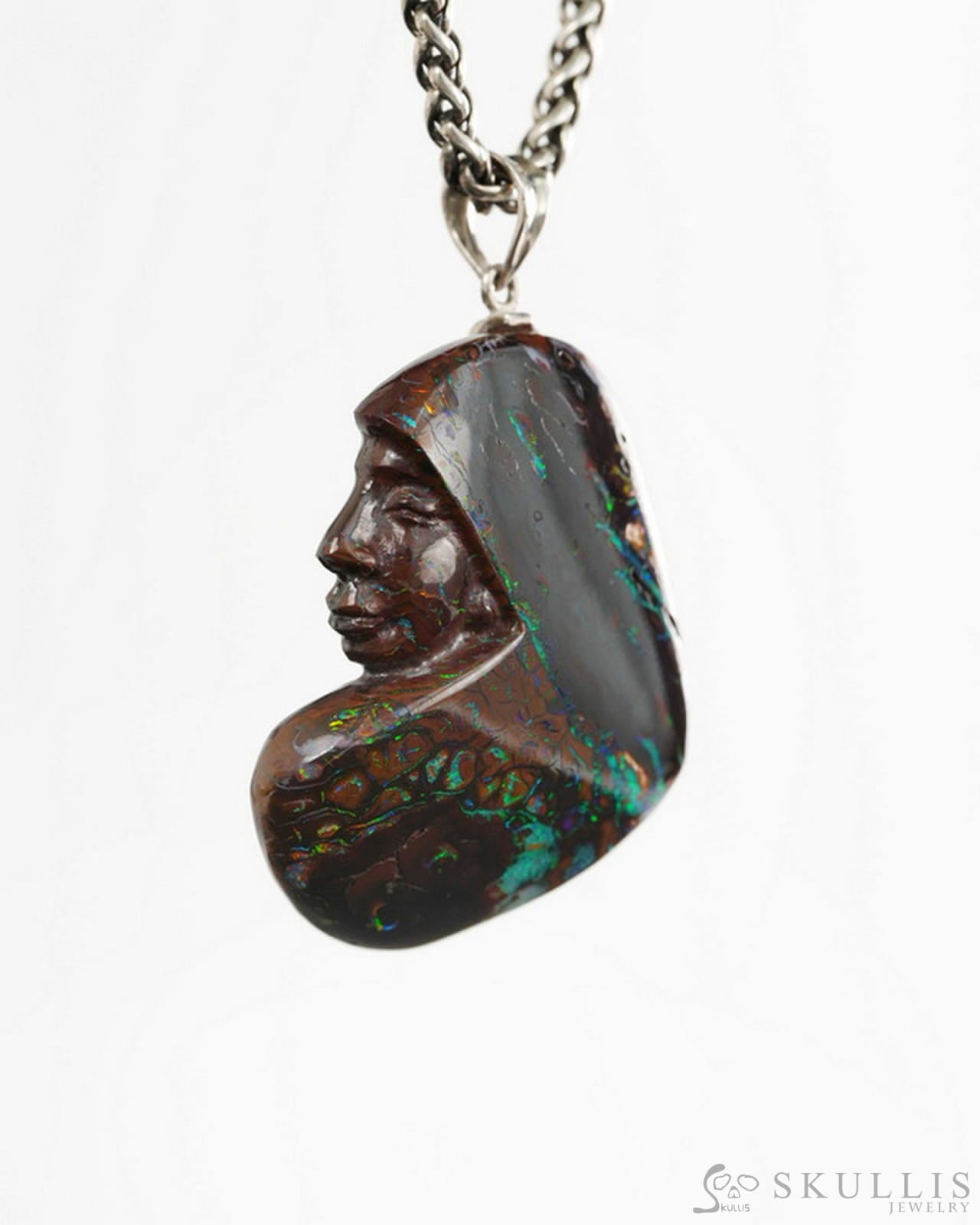 Skullis Ammolite Gem Skull Pendant or Necklace Hand Carved for Women & Men - 9900495 - Skull Pendants
