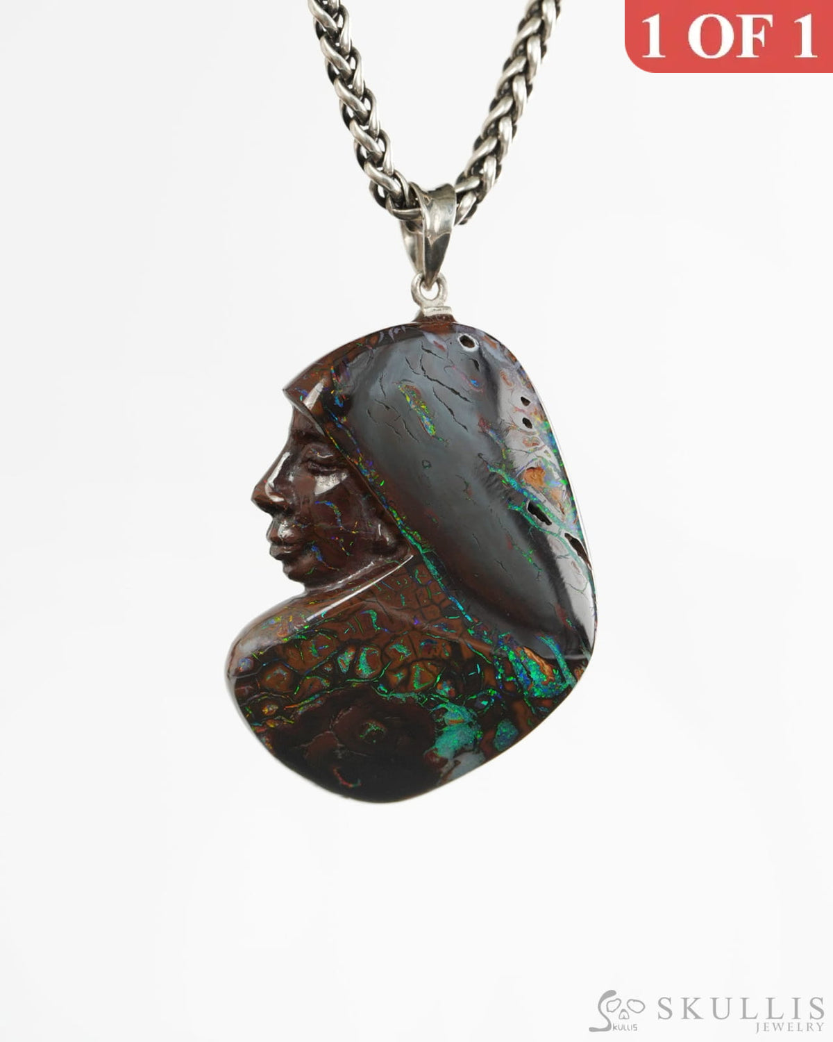 Skullis Ammolite Gem Skull Pendant or Necklace Hand Carved for Women & Men - 9900495 - Skull Pendants