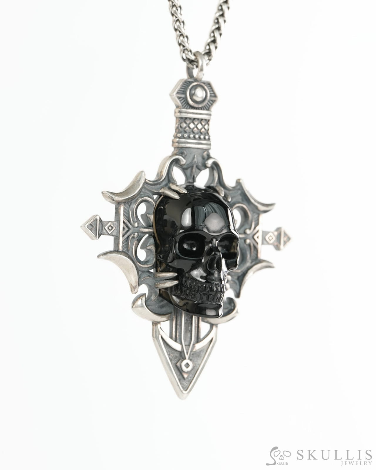 Skullis Black Obsidian Gem Skull Pendant or Necklace Hand Carved for Women & Men - 9900492 - Skull Pendants