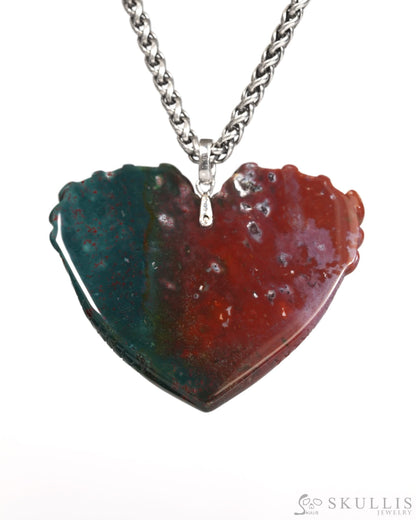 Skullis Signature Bloodstone Gem Toothless Dragon Pendant or Necklace Hand Carved for Women & Men - ZRL9900164 Skull