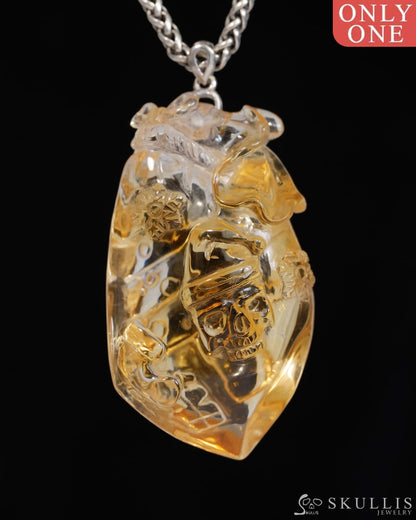 Skullis Signature Citrine Gem Christmas Skull Pendant or Necklace Hand Carved for Women & Men - T9900162 Skull Pendants