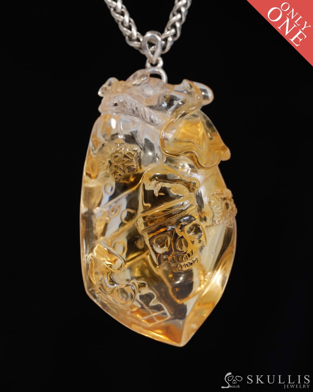 Skullis Signature Citrine Gem Christmas Skull Pendant or Necklace Hand Carved for Women & Men - T9900162 Skull Pendants