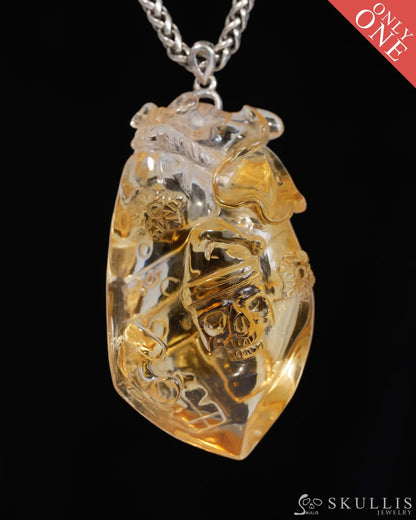Skullis Signature Citrine Gem Christmas Skull Pendant or Necklace Hand Carved for Women & Men - T9900162 Skull Pendants