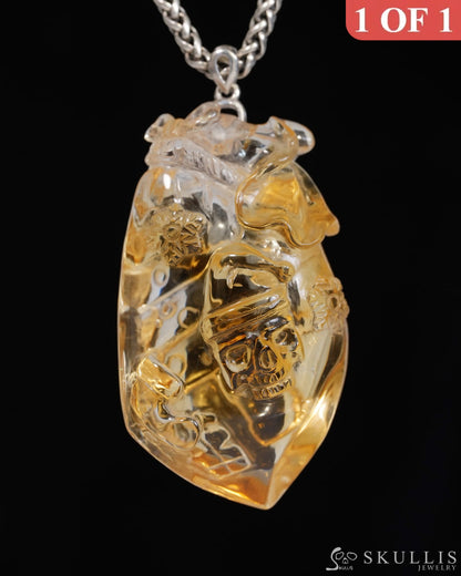 Skullis Signature Citrine Gem Christmas Skull Pendant or Necklace Hand Carved for Women & Men - T9900162 Skull Pendants