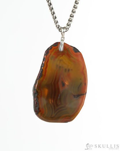Skullis Empire Red Agate Gem Skull with Dragon and Skull Pendant or Necklace Hand Carved for Women & Men - 9900494
