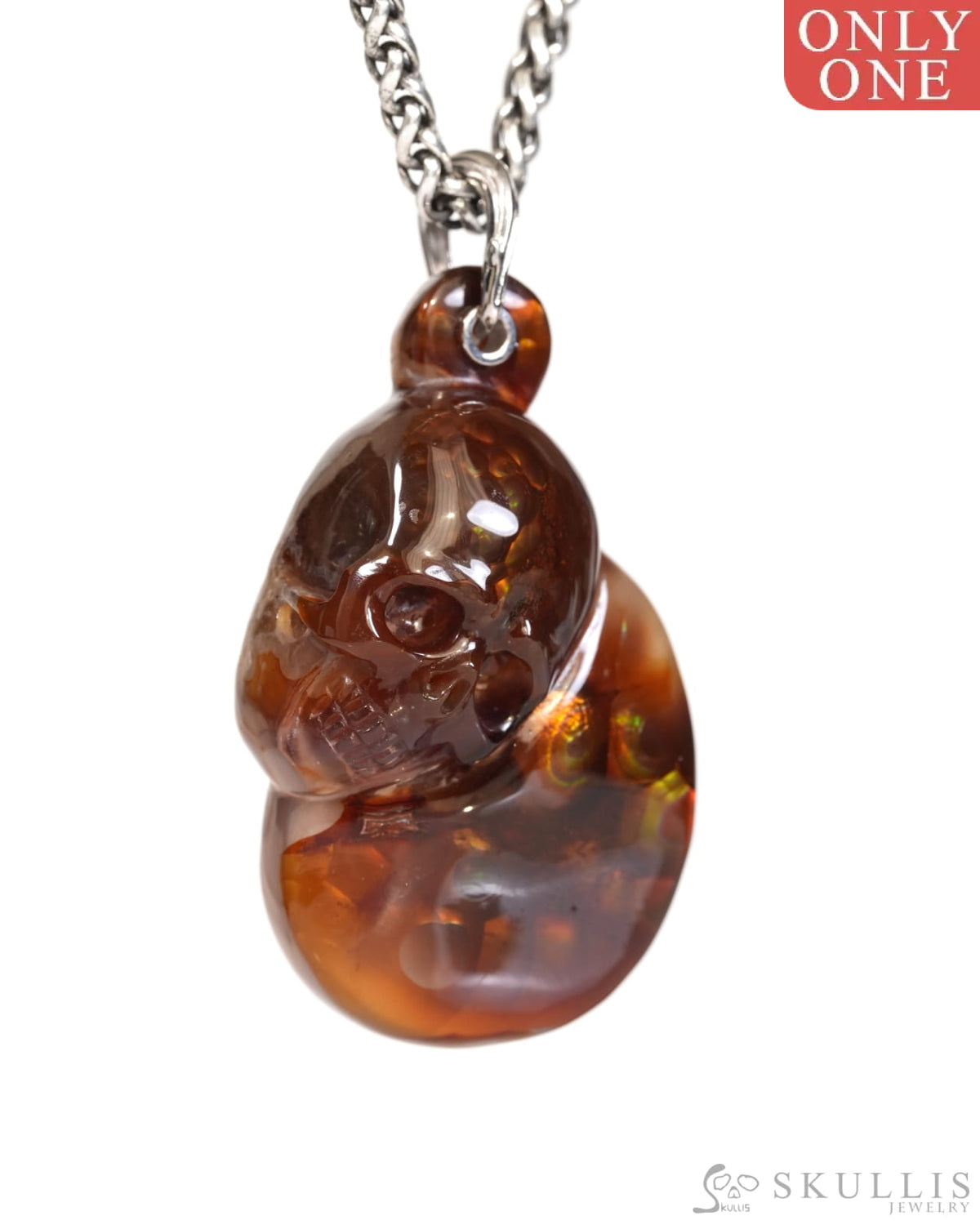 Skullis Fire Agate Gem Skull Pendant or Necklace Hand Carved for Women & Men - ZR19900166 - Skull Pendants