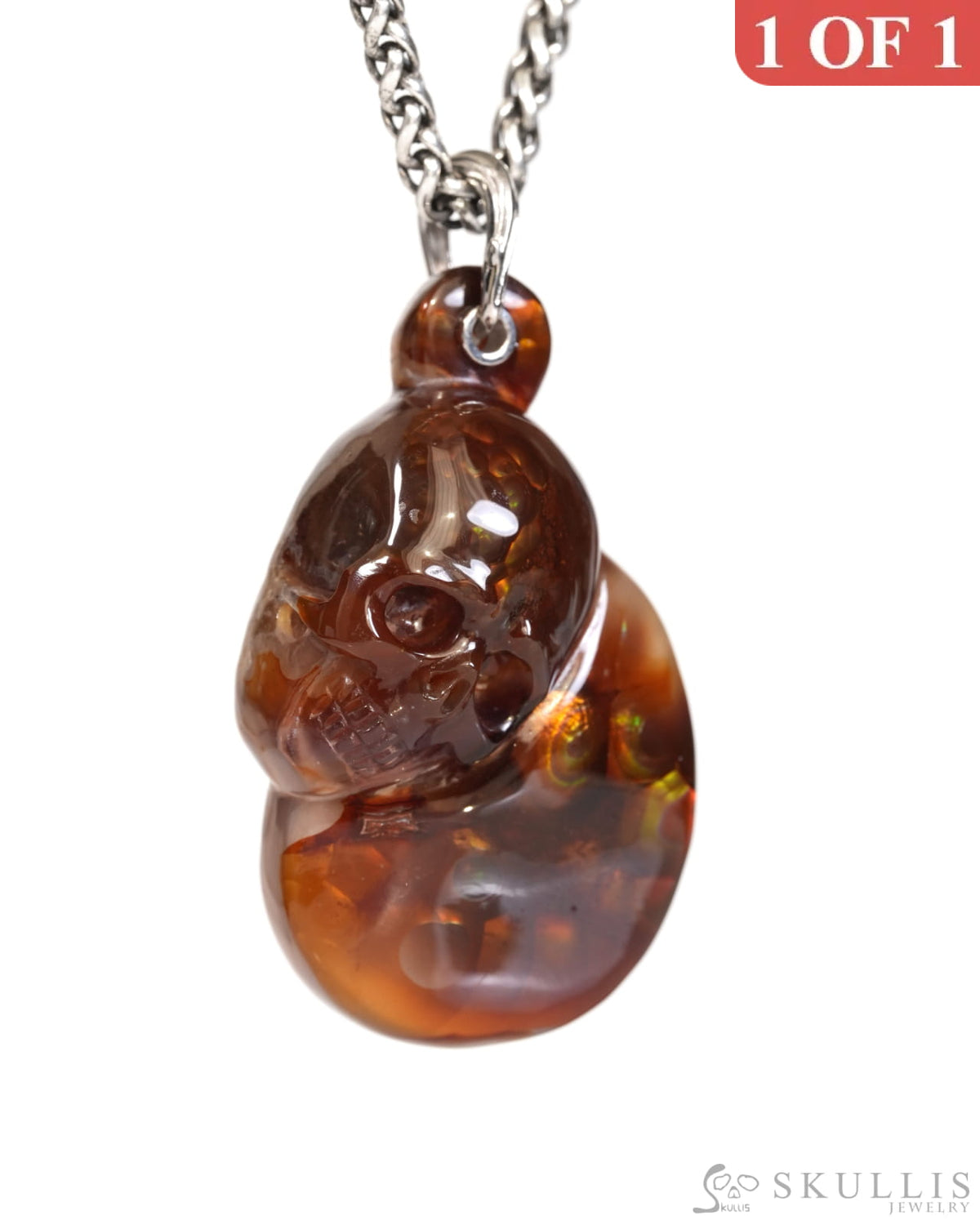 Skullis Fire Agate Gem Skull Pendant or Necklace Hand Carved for Women & Men - ZR19900166 - Skull Pendants