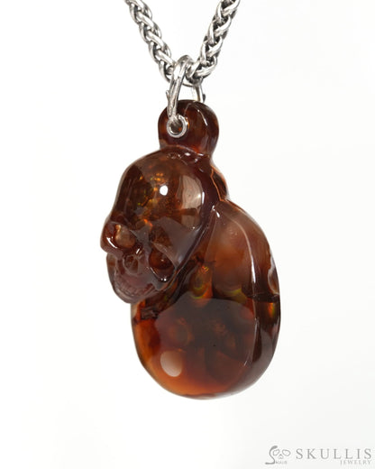Skullis Fire Opal Gem Skull Pendant or Necklace Hand Carved for Women & Men - ZR19900166 Skull Pendants