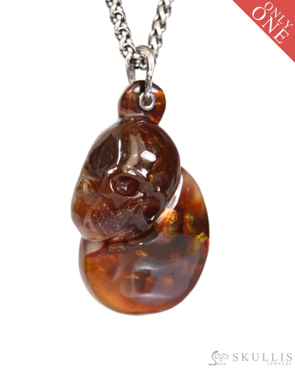 Skullis Fire Opal Gem Skull Pendant or Necklace Hand Carved for Women & Men - ZR19900166 Skull Pendants