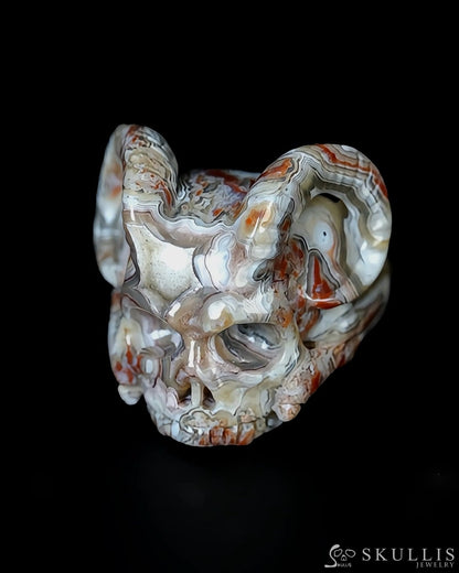 Skullis Gem Skull Ring of Red Crazy Lace Agate Carved Beast Skull US size 9 - 9500258 Skull Rings