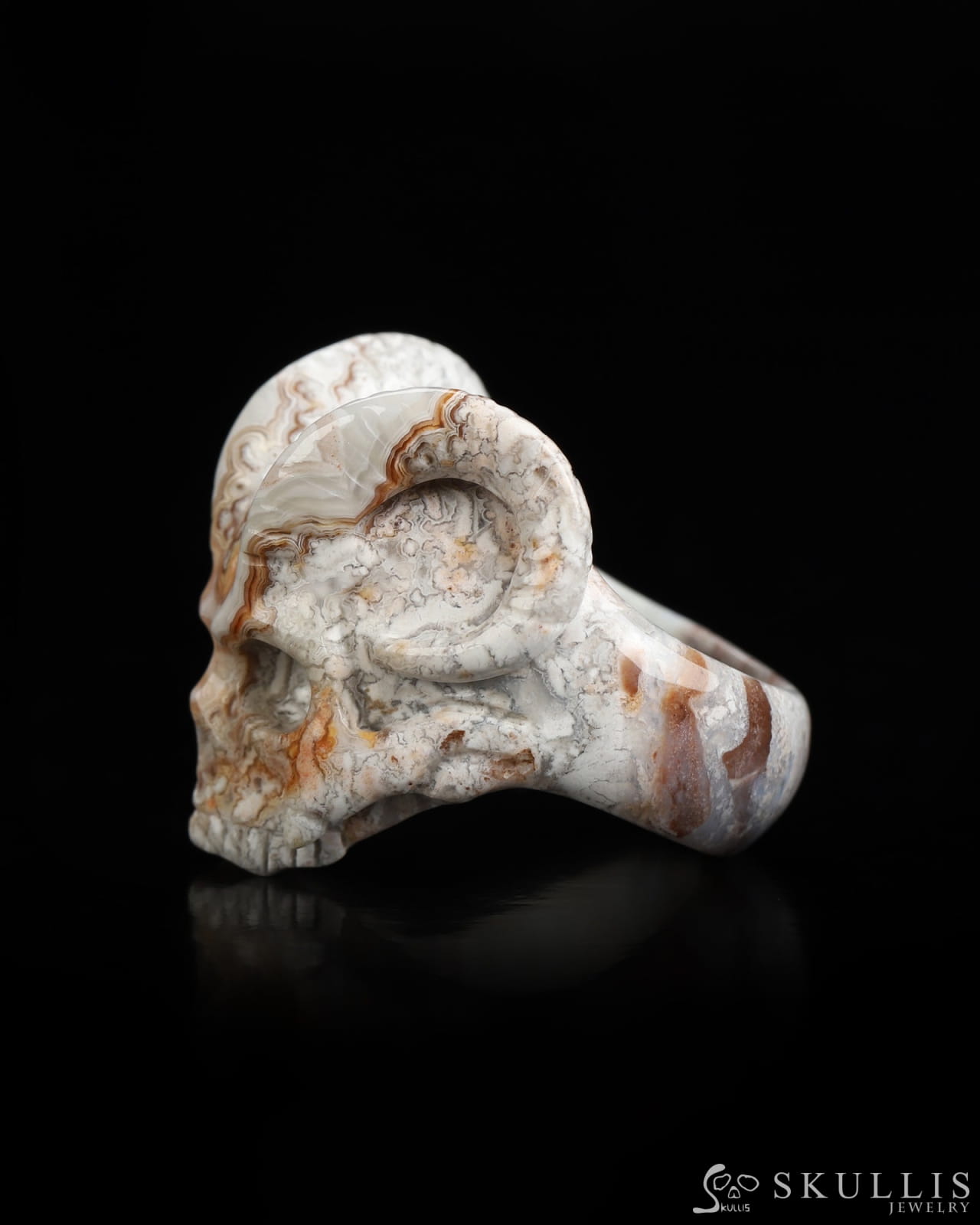 Gem Skull Ring of Red Crazy Lace Agate Carved Beast Skull US size 9 - 9800273 Skull Rings