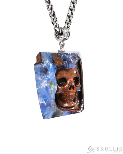 Skullis Signature Spiderweb Matrix Opal Gem Skull Pendant or Necklace Hand Carved Sterling Silver 925 Chain for Women &