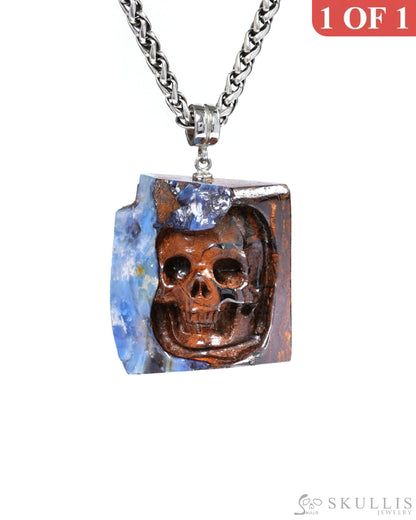 Skullis Signature Spiderweb Matrix Opal Gem Skull Pendant or Necklace Hand Carved Sterling Silver 925 Chain for Women &