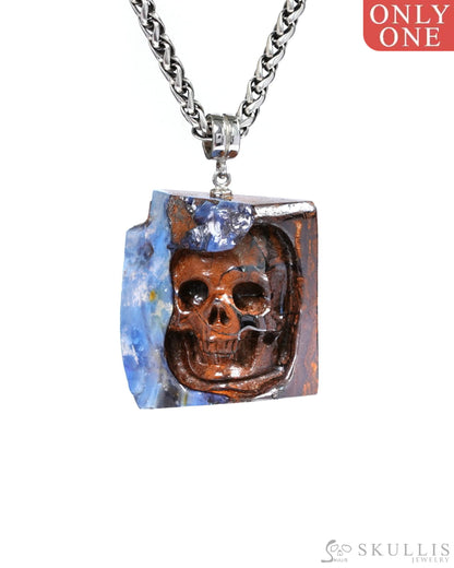 Skullis Signature Spiderweb Matrix Opal Gem Skull Pendant or Necklace Hand Carved Sterling Silver 925 Chain for Women &