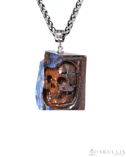 Skullis Signature Spiderweb Matrix Opal Gem Skull Pendant or Necklace Hand Carved Sterling Silver 925 Chain for Women &