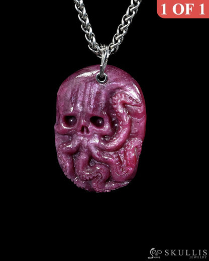 Skullis Ruby Gem octopus Skull Pendant or Necklace Hand Carved for Women & Men - R29500381 Skull Pendants