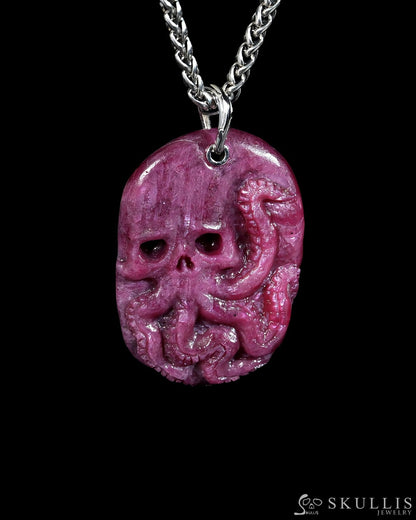 Skullis Ruby Gem octopus Skull Pendant or Necklace Hand Carved for Women & Men - R29500381 Skull Pendants