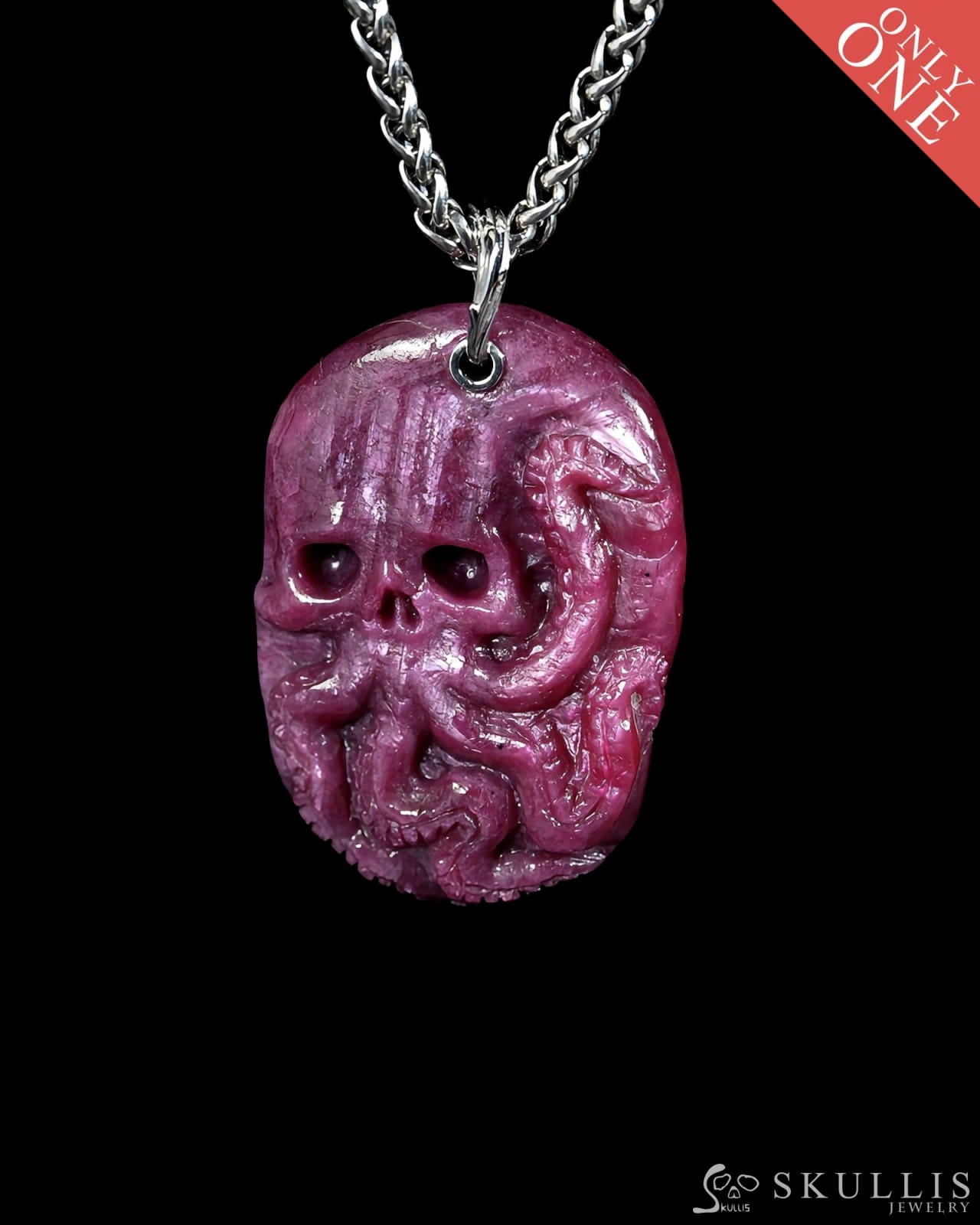 Skullis Ruby Gem octopus Skull Pendant or Necklace Hand Carved for Women & Men - R29500381 Skull Pendants
