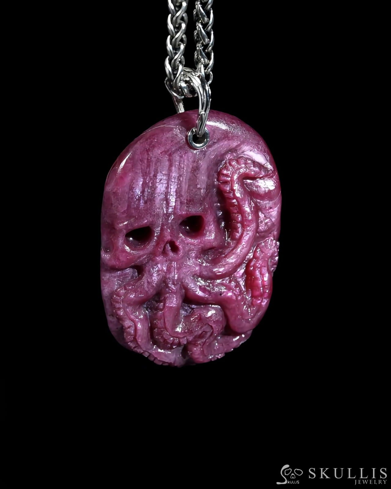 Skullis Ruby Gem octopus Skull Pendant or Necklace Hand Carved for Women & Men - R29500381 Skull Pendants