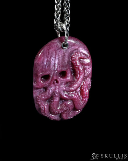 Skullis Ruby Gem octopus Skull Pendant or Necklace Hand Carved for Women & Men - R29500381 Skull Pendants