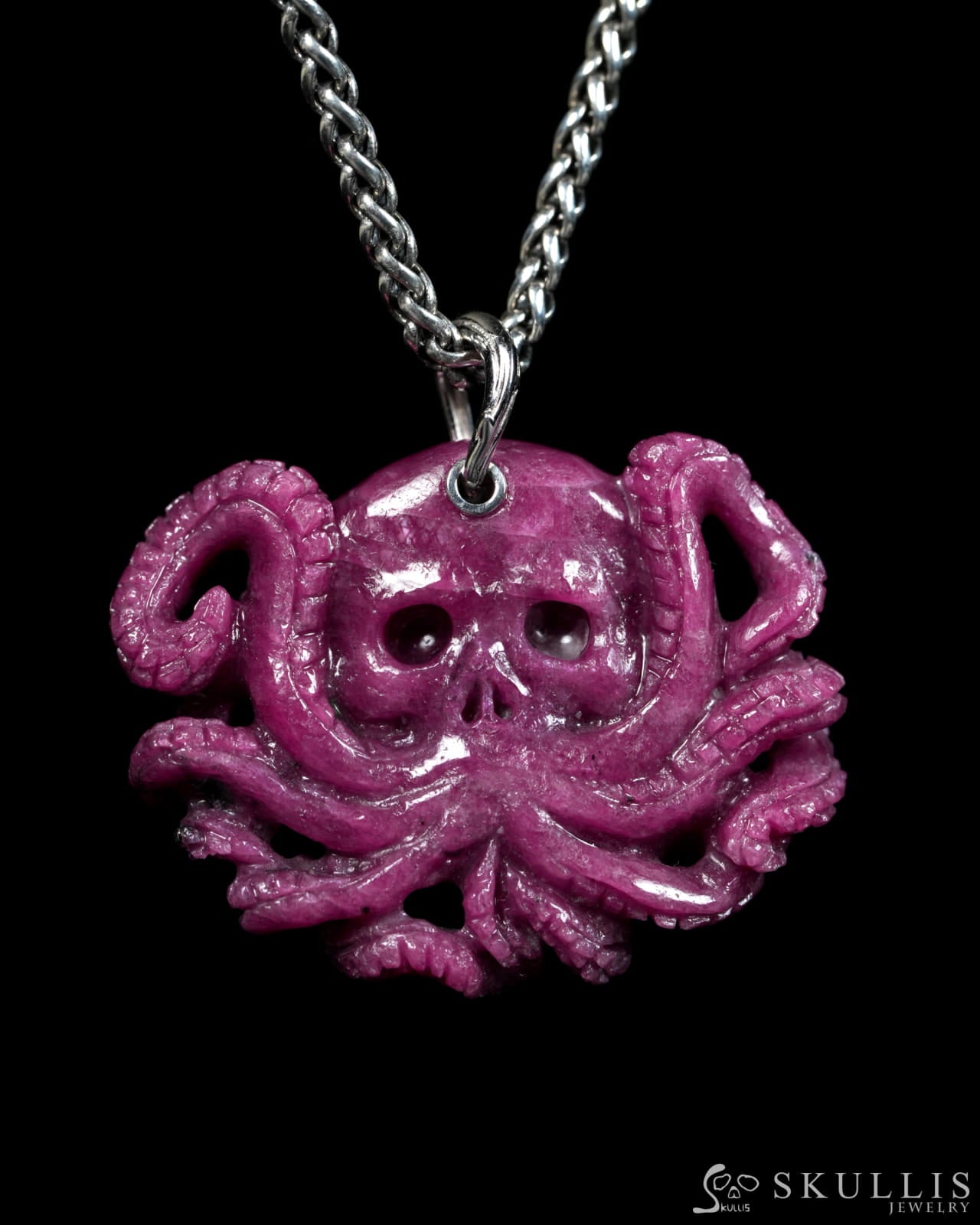 Skullis Ruby Gem Octopus Skull Pendant or Necklace Hand Carved for Women & Men - ZR19900149 Skull Pendants