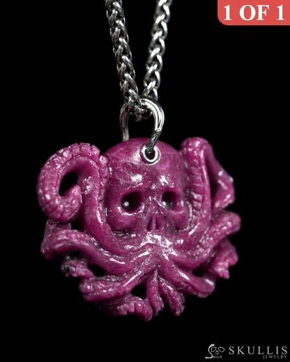 Skullis Ruby Gem Octopus Skull Pendant or Necklace Hand Carved for Women & Men - ZR19900149 Skull Pendants