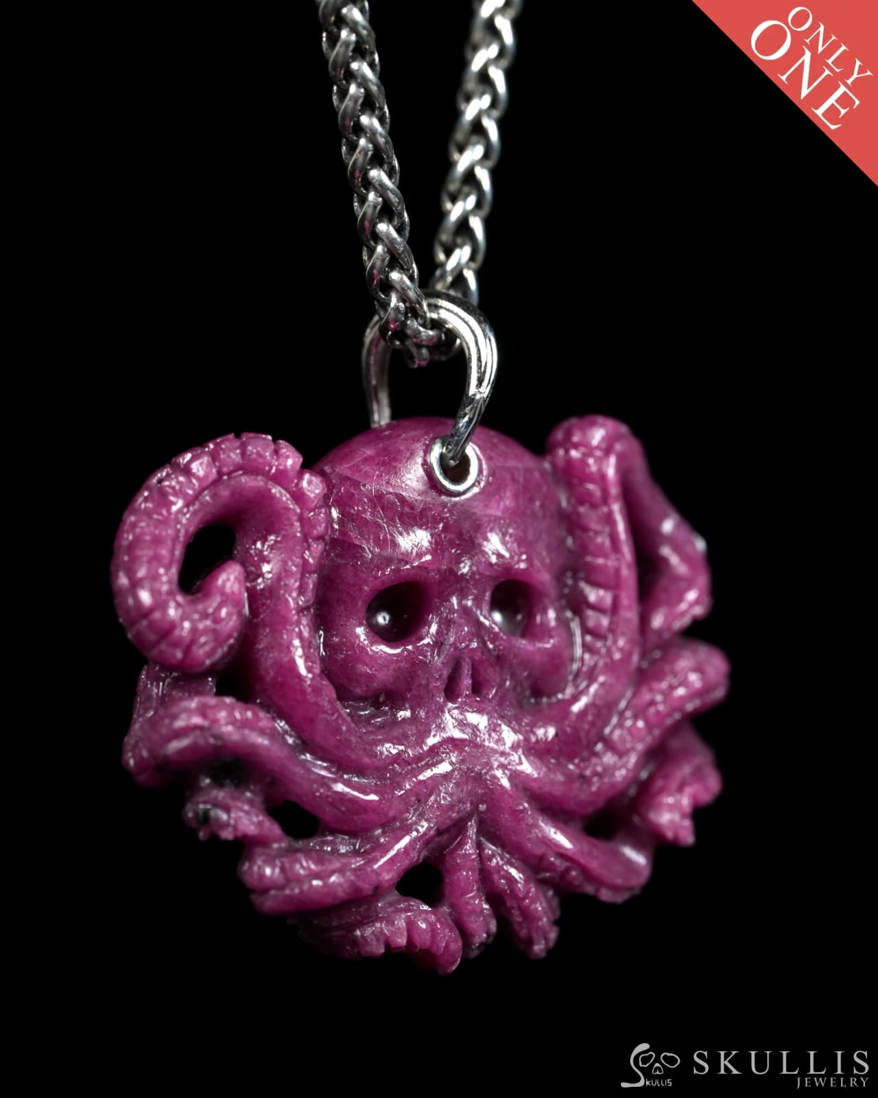 Skullis Ruby Gem Octopus Skull Pendant or Necklace Hand Carved for Women & Men - ZR19900149 Skull Pendants