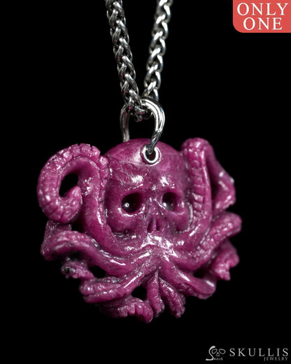 Skullis Ruby Gem Octopus Skull Pendant or Necklace Hand Carved for Women & Men - ZR19900149 Skull Pendants