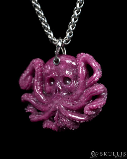 Skullis Ruby Gem Octopus Skull Pendant or Necklace Hand Carved for Women & Men - ZR19900149 Skull Pendants
