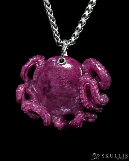 Skullis Ruby Gem Octopus Skull Pendant or Necklace Hand Carved for Women & Men - ZR19900149 Skull Pendants