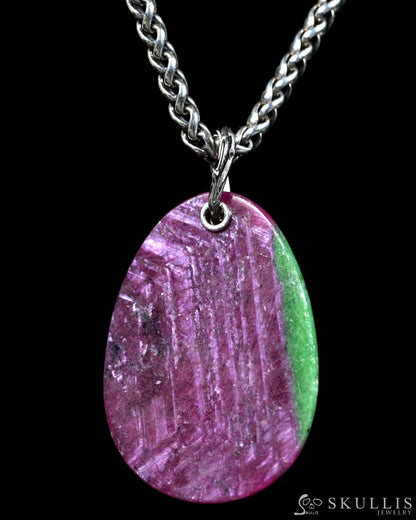 Skullis Ruby Zoisite Gem Witch Hat Skull Pendant or Necklace Hand Carved for Women & Men - ZR19900148 - Skull Pendants