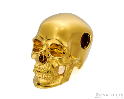 Skullis Signature 18K Gold Skull Pendant or Necklace Hand Carved for Women & Men - S0001824 - Tiny Gemstone Skull