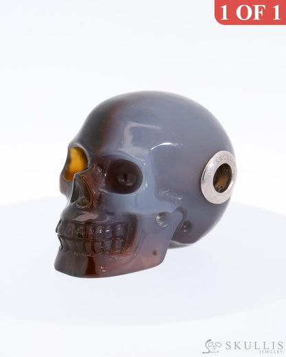 Skullis Signature Red Crazy Lace Agate Gem Skull Pendant Or Necklace Hand Carved Sterling