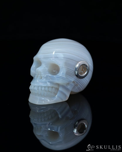 Skullis Signature Agate Gem Skull Pendant or Necklace Hand Carved Sterling Silver 925 Chain for Women & Men - 9800224