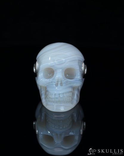 Skullis Signature Agate Gem Skull Pendant or Necklace Hand Carved Sterling Silver 925 Chain for Women & Men - 9800224