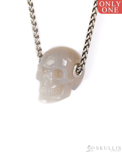 Skullis Signature Agate Gem Skull Pendant or Necklace Hand Carved Sterling Silver 925 Chain for Women & Men - 9900006