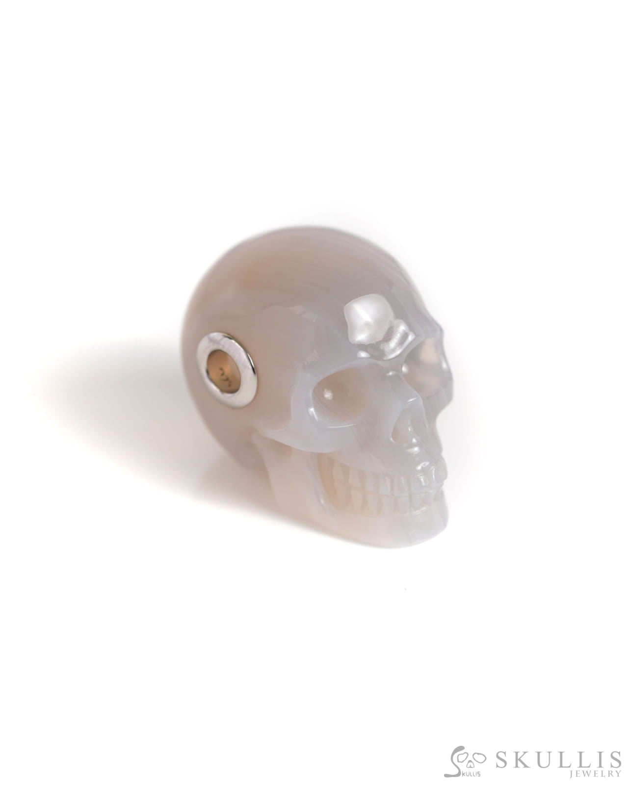 Skullis Signature Agate Gem Skull Pendant or Necklace Hand Carved Sterling Silver 925 Chain for Women & Men - 9900006