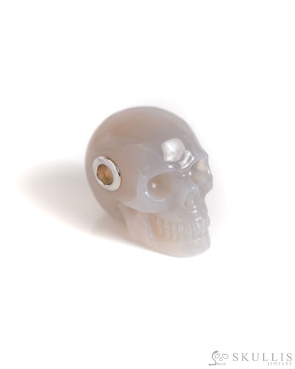Skullis Signature Agate Gem Skull Pendant or Necklace Hand Carved Sterling Silver 925 Chain for Women & Men - 9900006