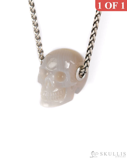 Skullis Signature Agate Gem Skull Pendant or Necklace Hand Carved Sterling Silver 925 Chain for Women & Men - 9900006