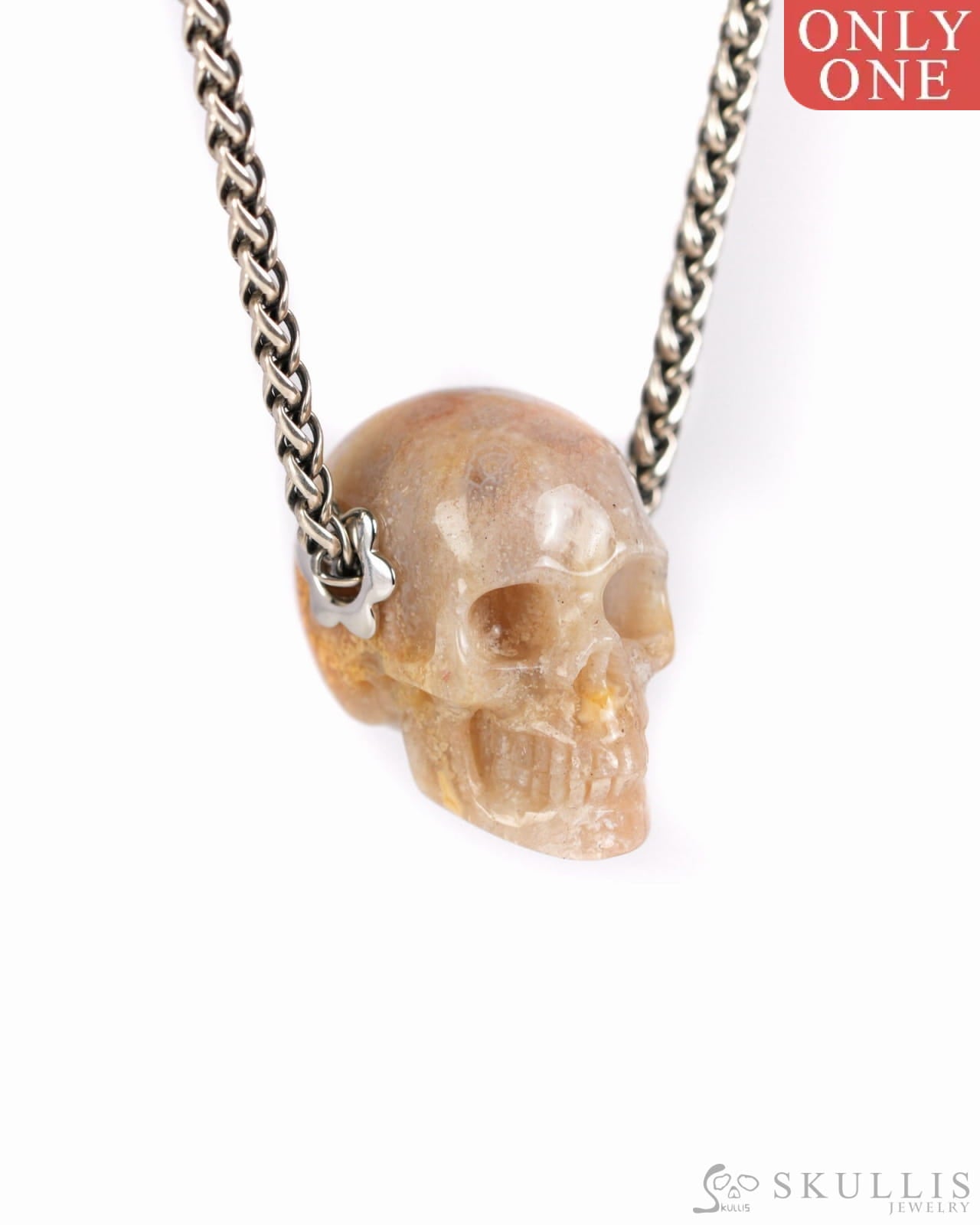 Skullis Signature Agate Gem Skull Pendant or Necklace Hand Carved Sterling Silver 925 Chain for Women & Men - 9900007