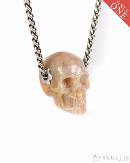 Skullis Signature Agate Gem Skull Pendant or Necklace Hand Carved Sterling Silver 925 Chain for Women & Men - 9900007