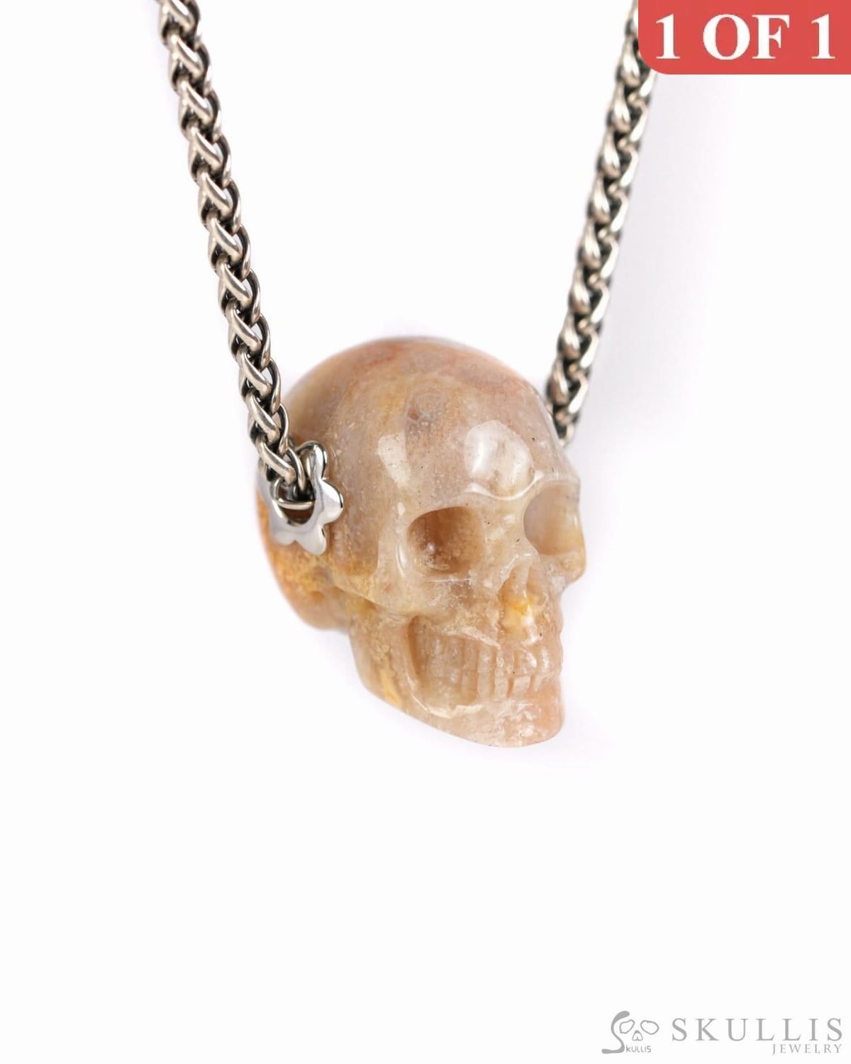 Skullis Signature Agate Gem Skull Pendant or Necklace Hand Carved Sterling Silver 925 Chain for Women & Men - 9900007