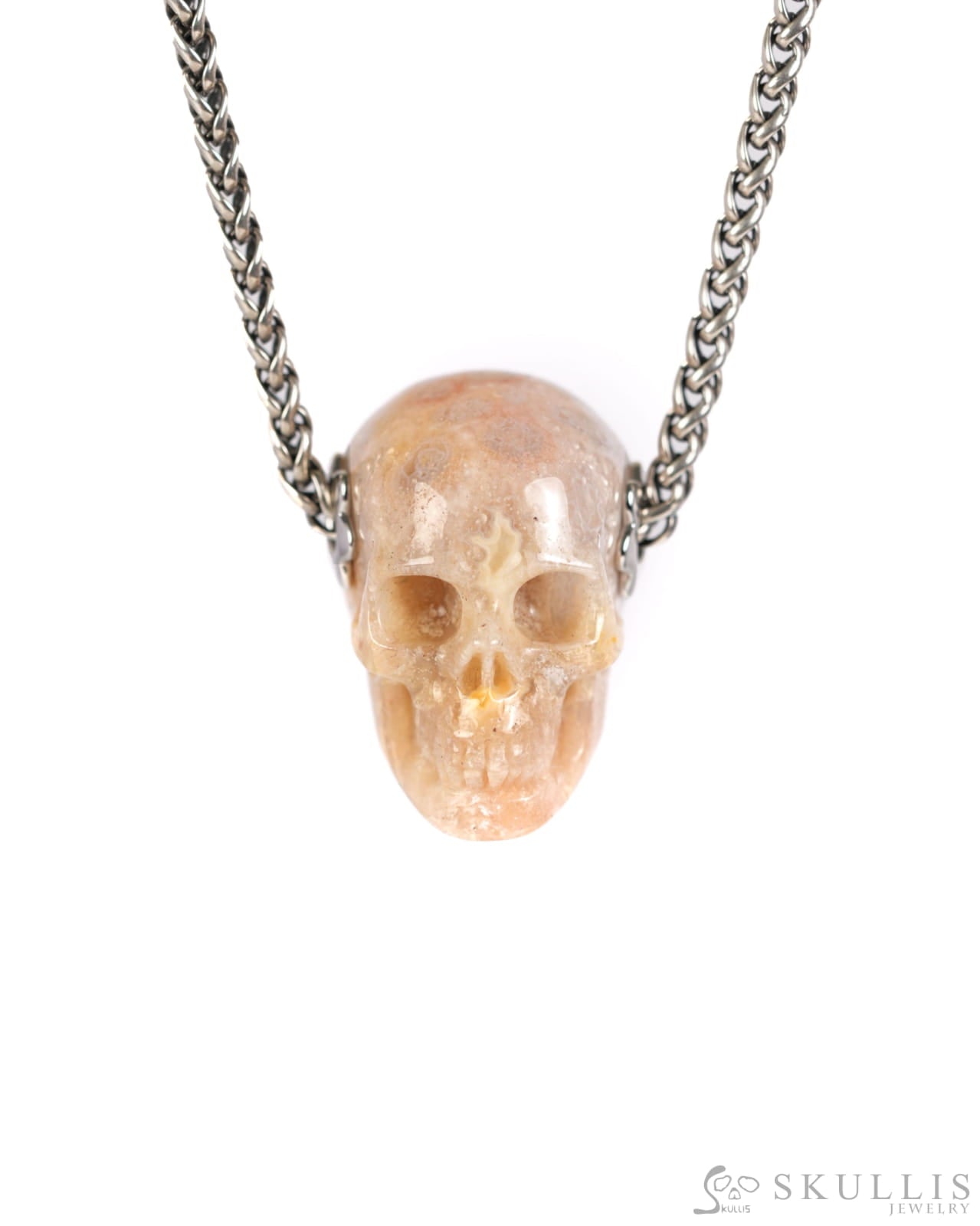 Skullis Signature Agate Gem Skull Pendant or Necklace Hand Carved Sterling Silver 925 Chain for Women & Men - 9900007