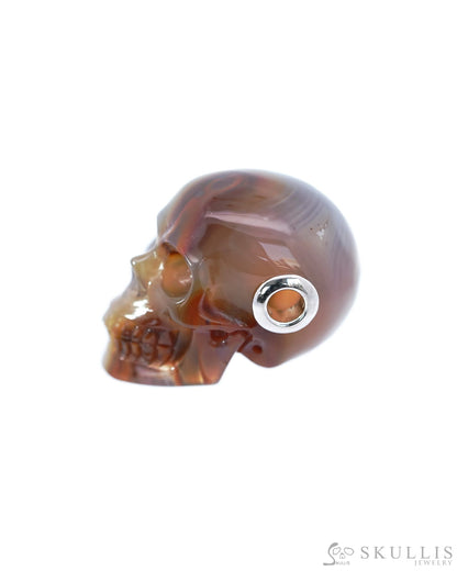 Gem Skull Pendant Necklace Of Agate Crystal Carved Skull With Detachable Silver Jaw In