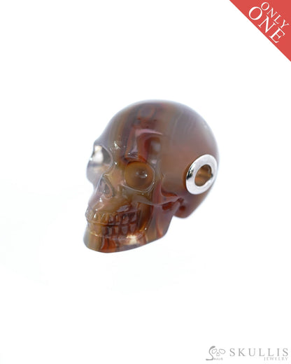 Gem Skull Pendant Necklace Of Agate Crystal Carved Skull With Detachable Silver Jaw In