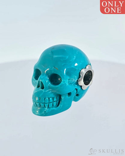 Skullis Signature Turquoise Gem Skull Pendant Or Necklace Hand Carved Sterling Silver.925 Chain For